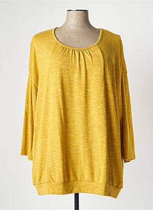 Pull tissage chiné manches 3/4 jaune CISO femme