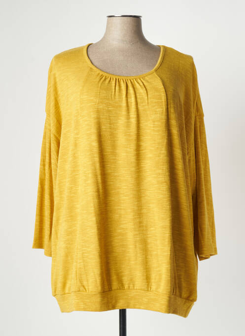 Pull tissage chiné manches 3/4 jaune CISO femme