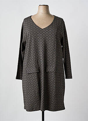 Robe mi-longue imprimé fantaisie manches longues noir AGATHE & LOUISE femme