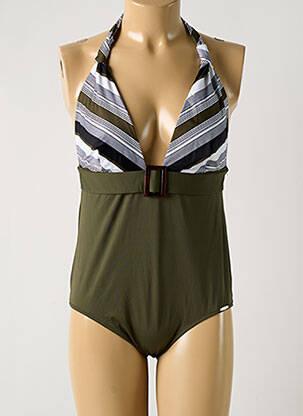 Maillot de bain 1 pièce effet matière satinée haut soutien-gorge emboitant vert GRAIN DE SABLE femme