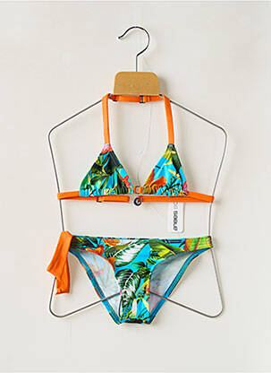 Maillot de bain 2 pièces effet matière satinée bleu GRAIN DE SABLE fille