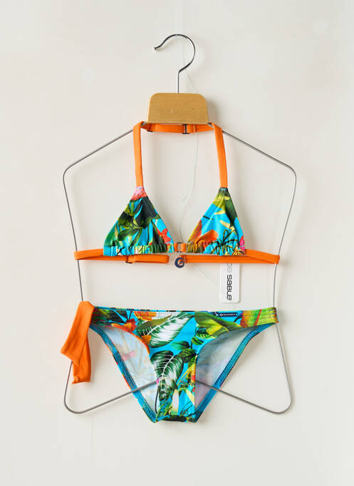 Maillot de bain 2 pièces effet matière satinée bleu GRAIN DE SABLE fille