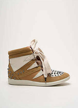 Baskets fermeture lacets talon plat jusqu'à 3cm beige GROUNDFIVE femme