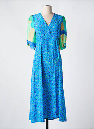 Robe longue imprimé fantaisie manches courtes bleu TOUPY femme