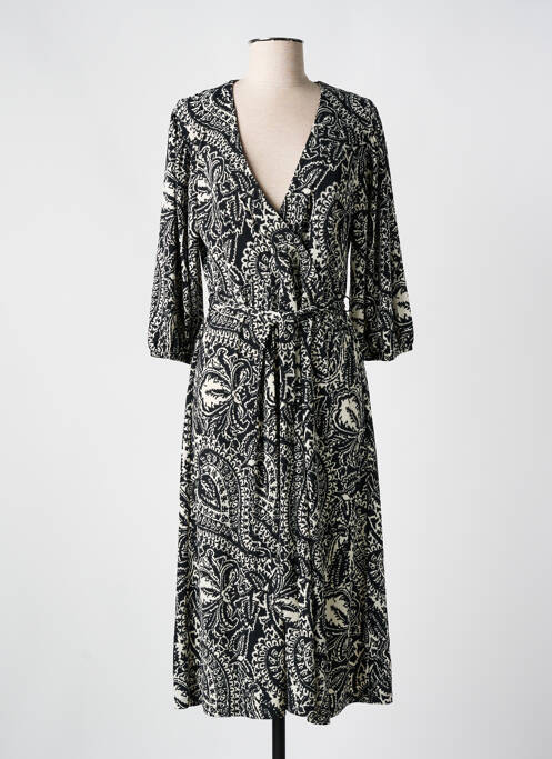 Robe longue imprimé fantaisie manches 3/4 noir SUMMUM femme