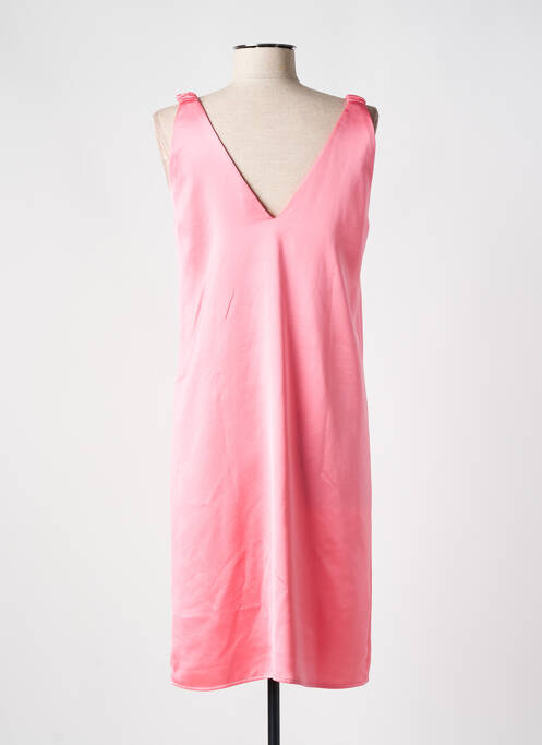 Robe mi-longue col v fines bretelles rose TOUPY femme
