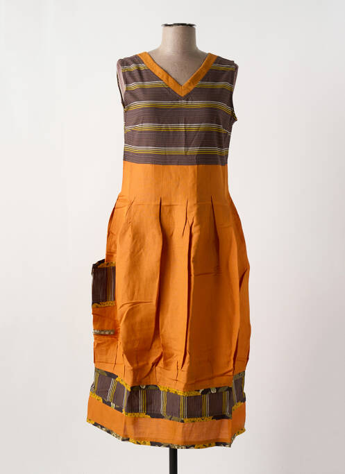 Robe mi-longue orange NID D'ABEILLE pour femme