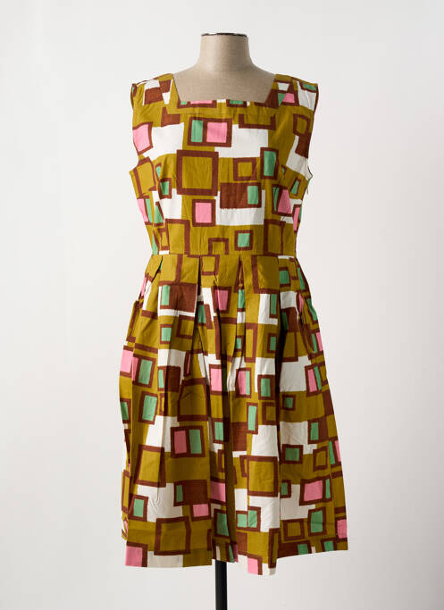 Robe mi-longue jaune NID D'ABEILLE pour femme