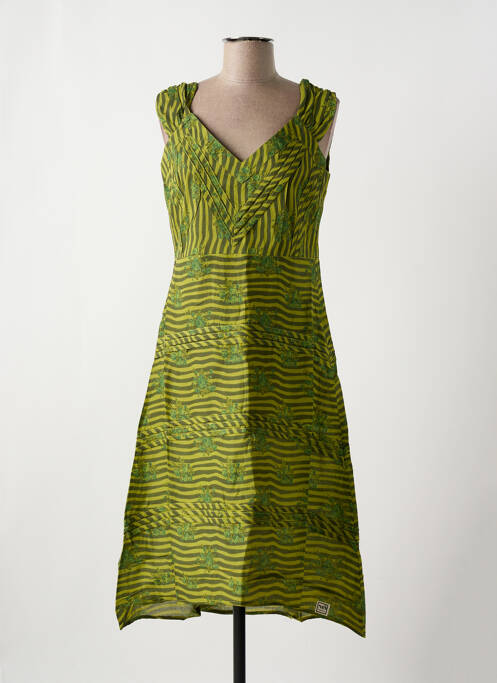 Robe mi-longue vert NID D'ABEILLE pour femme