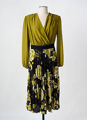 Robe mi-longue imprimé fleurs manches longues vert RINASCIMENTO femme
