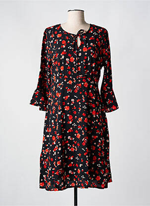 Robe mi-longue imprimé fleurs manches longues noir CHRISTINE LAURE femme