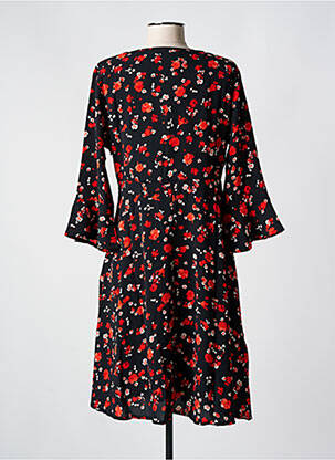 Robe mi-longue imprimé fleurs manches longues noir CHRISTINE LAURE femme