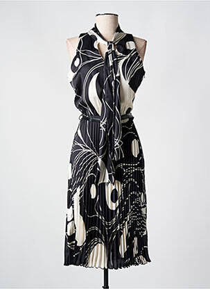 Robe mi-longue imprimé fantaisie sans manche noir RINASCIMENTO femme