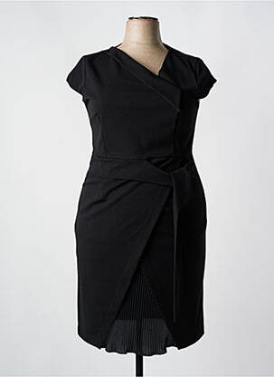 Robe mi-longue tissage crêpe manches courtes noir KITANA femme