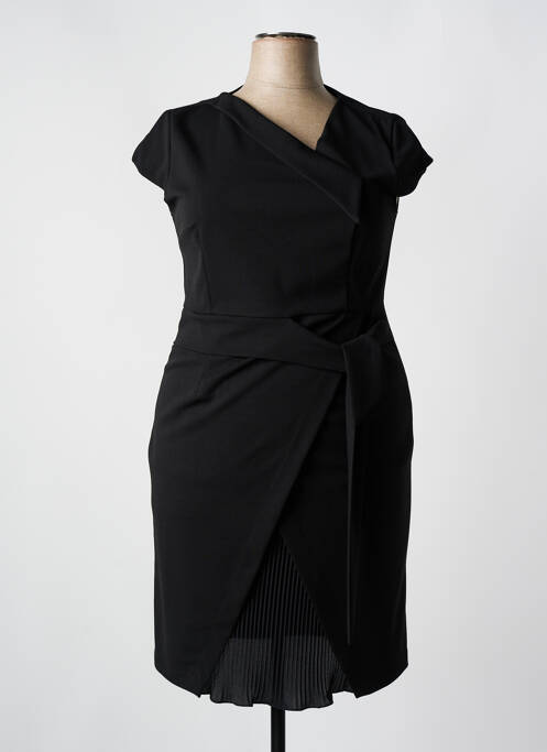 Robe mi-longue tissage crêpe manches courtes noir KITANA femme