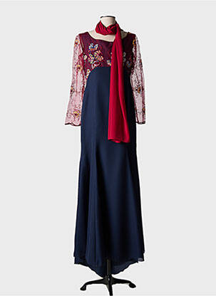 Robe longue coupe cintrée manches 3/4 bleu CEREMONIE femme