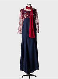 Robe longue coupe cintrée manches 3/4 bleu CEREMONIE femme