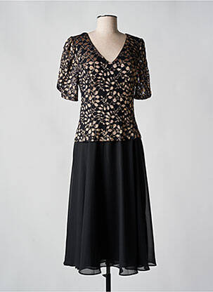 Robe mi-longue tissage crêpe manches courtes noir MY LITTLE PRINCESS femme