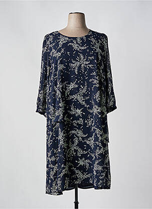 Robe mi-longue coupe fluide manches 3/4 bleu SIGNATURE femme