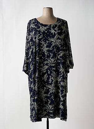Robe mi-longue imprimé fleurs manches longues bleu SIGNATURE femme