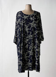 Robe mi-longue imprimé fleurs manches longues bleu SIGNATURE femme