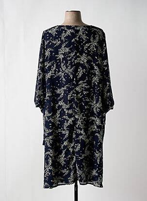 Robe mi-longue imprimé fleurs manches longues bleu SIGNATURE femme