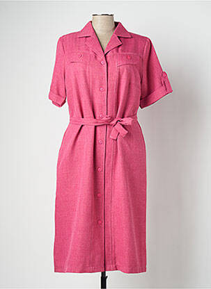 Robe mi-longue tissage crêpe manches courtes rose VALMODE femme