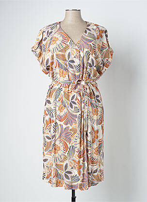 Robe mi-longue imprimé fleurs manches courtes orange DIANE LAURY femme