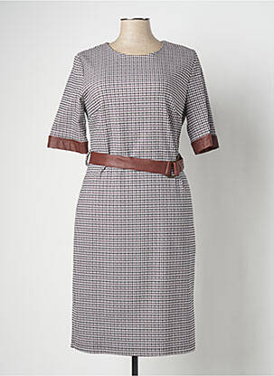 Robe mi-longue fermeture zippée au dos manches courtes gris ESTEL COLLECTION femme