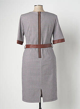 Robe mi-longue fermeture zippée au dos manches courtes gris ESTEL COLLECTION femme