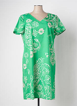 Robe mi-longue imprimé fantaisie manches courtes vert SIGNE NATURE femme