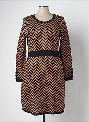 Robe mi-longue imprimé fantaisie manches longues marron MARBLE femme