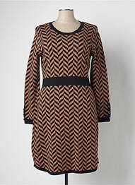 Robe mi-longue imprimé fantaisie manches longues marron MARBLE femme