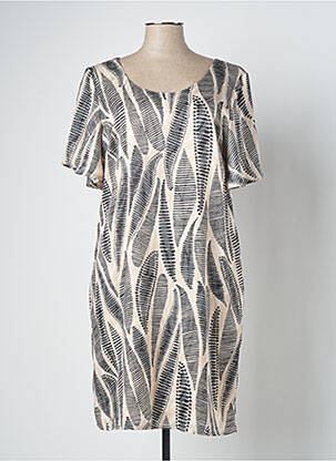 Robe mi-longue imprimé fantaisie manches courtes beige SIGNE NATURE femme