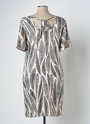 Robe mi-longue imprimé fantaisie manches courtes beige SIGNE NATURE femme