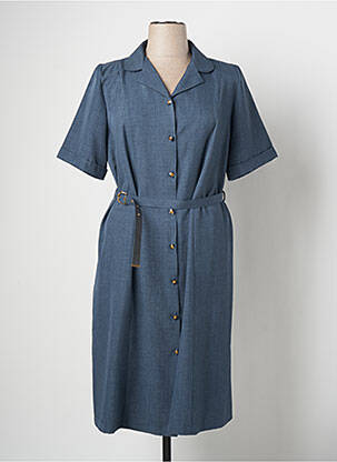 Robe mi-longue tissage crêpe manches courtes bleu PLURIELLES femme