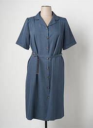 Robe mi-longue tissage crêpe manches courtes bleu PLURIELLES femme