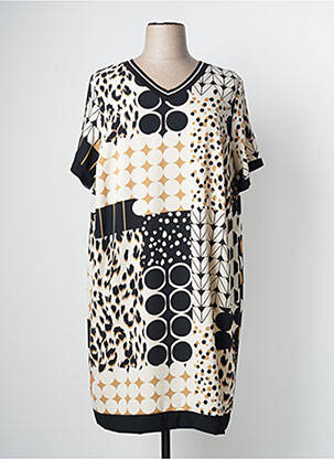 Robe mi-longue imprimé fantaisie manches courtes noir TELMAIL femme
