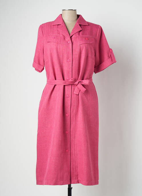 Robe mi-longue tissage crêpe manches courtes rose VALMODE femme