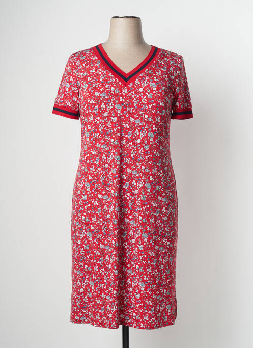 Robe mi-longue imprimé fleurs manches courtes rouge GEVANA femme