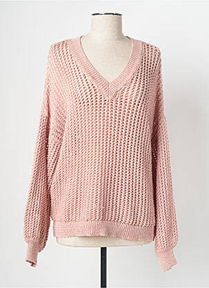 Pull maille ajourée manches longues rose SIGNE NATURE femme