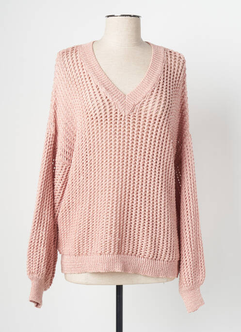 Pull maille ajourée manches longues rose SIGNE NATURE femme