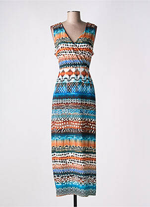 Robe longue imprimé fantaisie sans manche bleu SIGNATURE femme