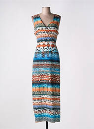 Robe longue imprimé fantaisie sans manche bleu SIGNATURE femme