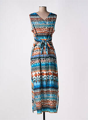 Robe longue imprimé fantaisie sans manche bleu SIGNATURE femme