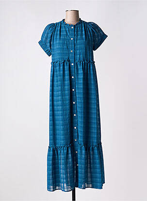 Robe longue manches courtes manches courtes bleu VAN-DOS femme
