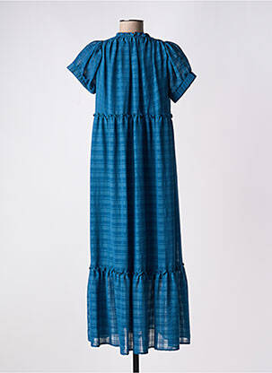 Robe longue manches courtes manches courtes bleu VAN-DOS femme