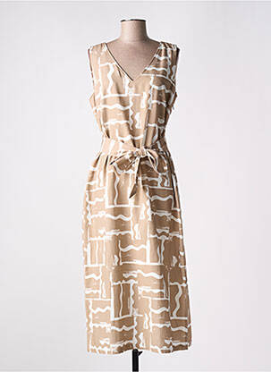 Robe longue imprimé fantaisie sans manche marron SIGNE NATURE femme