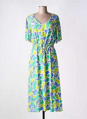 Robe longue imprimé fantaisie manches courtes vert SIGNE NATURE femme