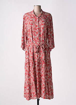 Robe mi-longue imprimé fleurs manches 3/4 rouge ANDAM femme